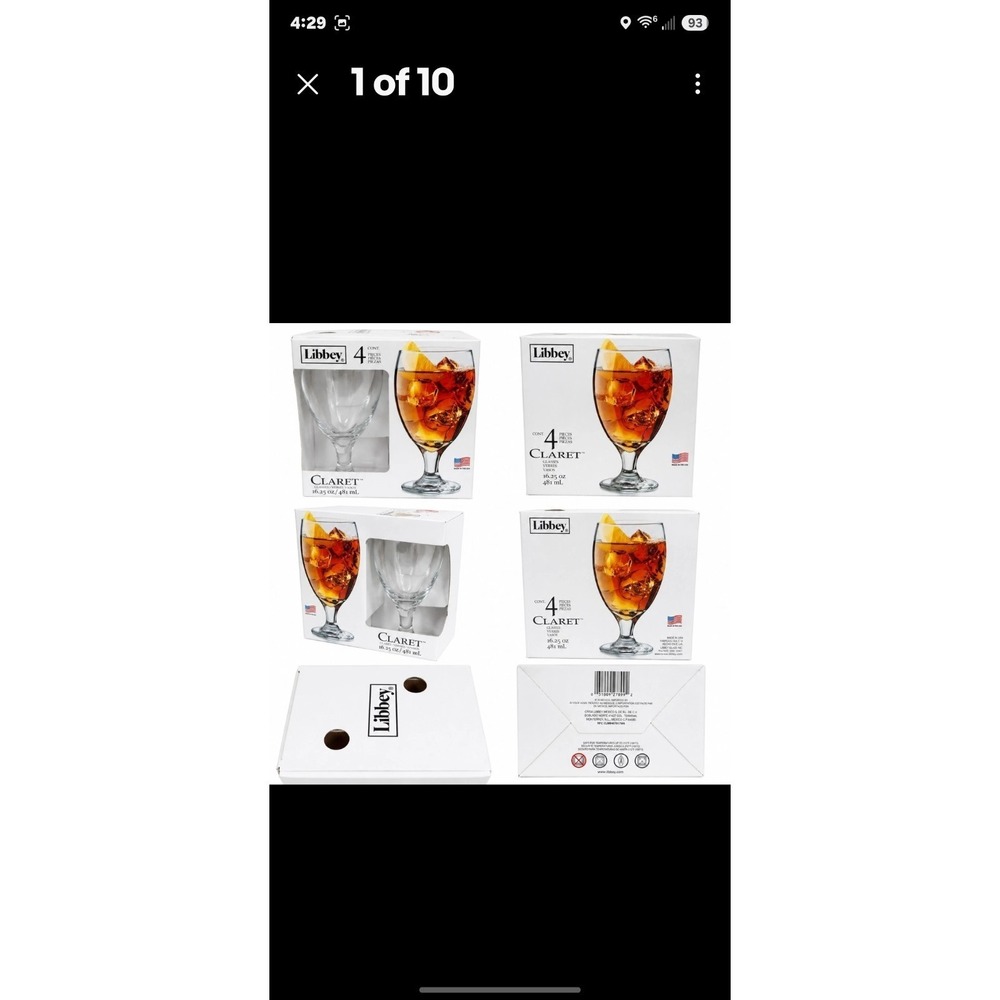 Libbey Claret Ice Tea Glasses 16oz Clear Glass Goblets Set of 4 NIB 031009278992